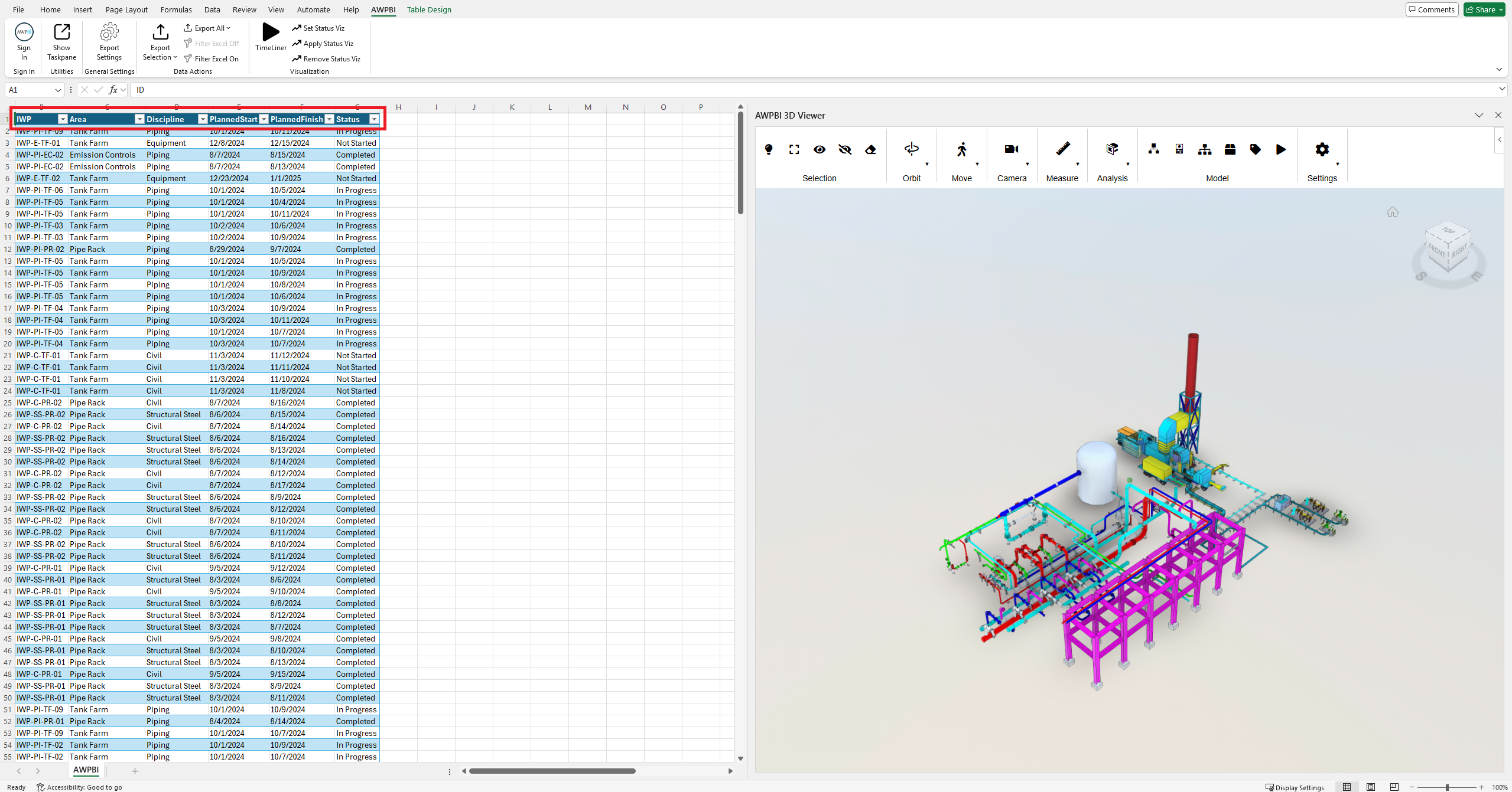 The filter menu open on a column header