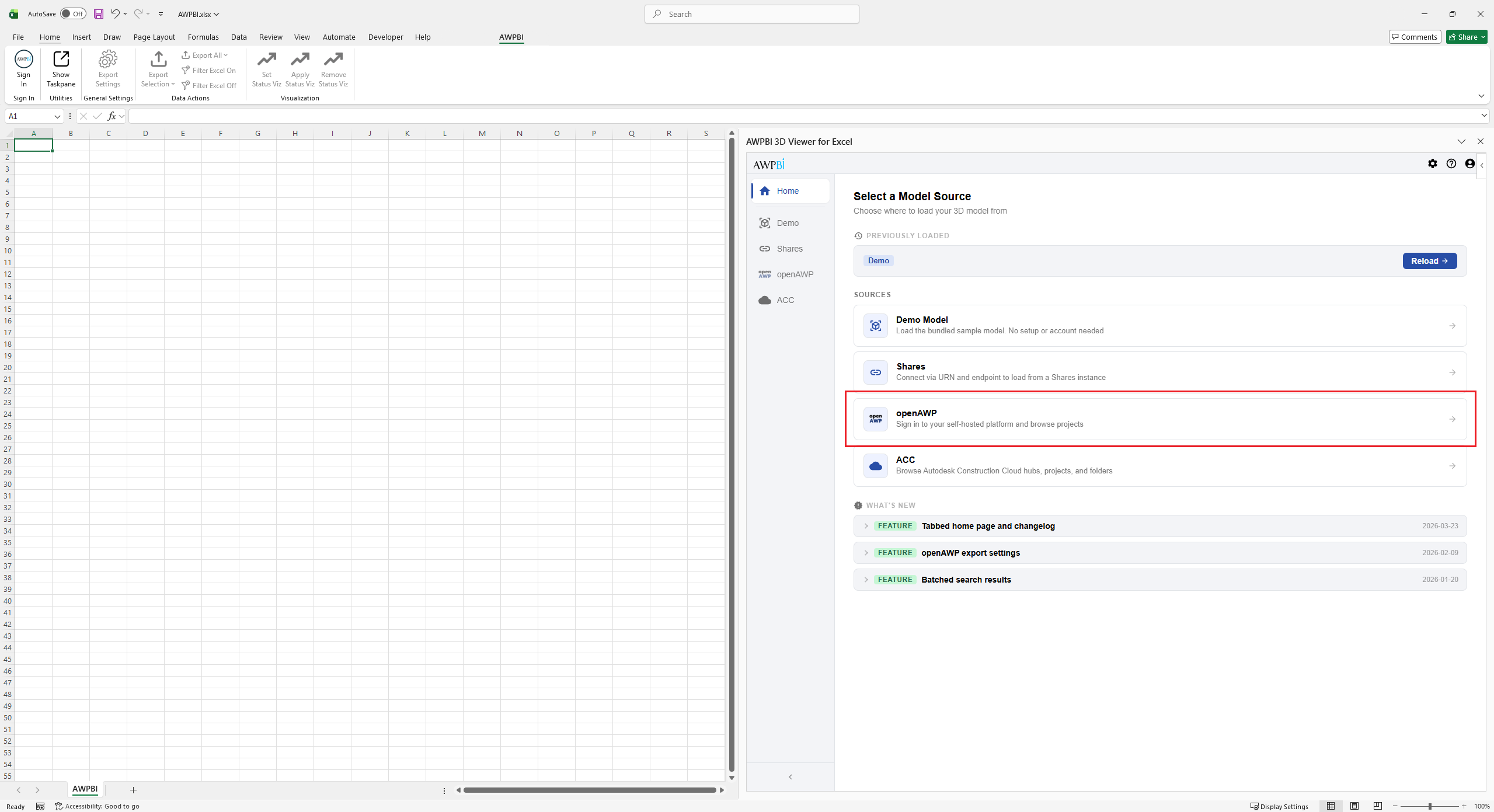 The Home tab of the model source picker