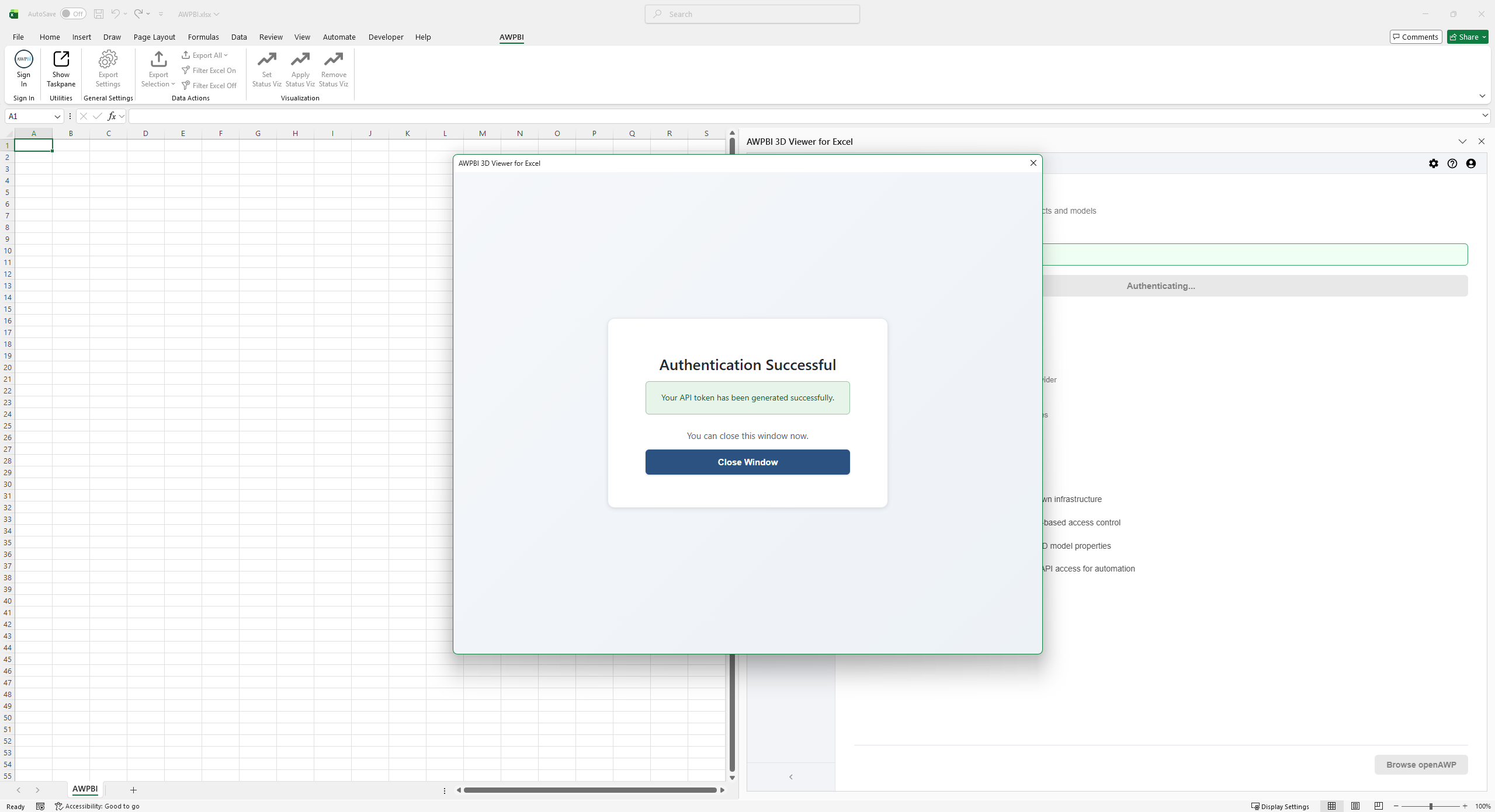 The Authentication Successful window