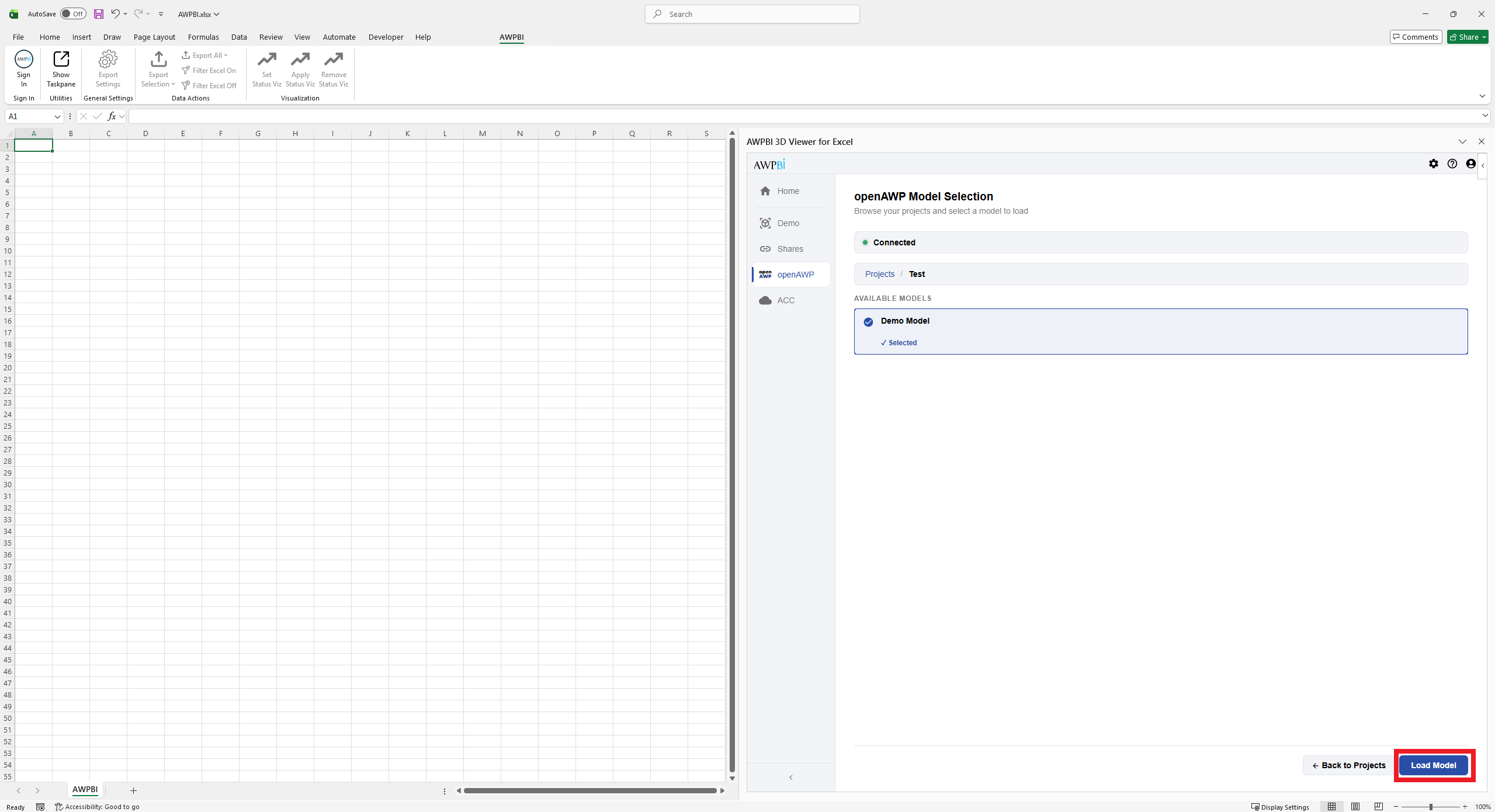 The Available Models list with Load Model