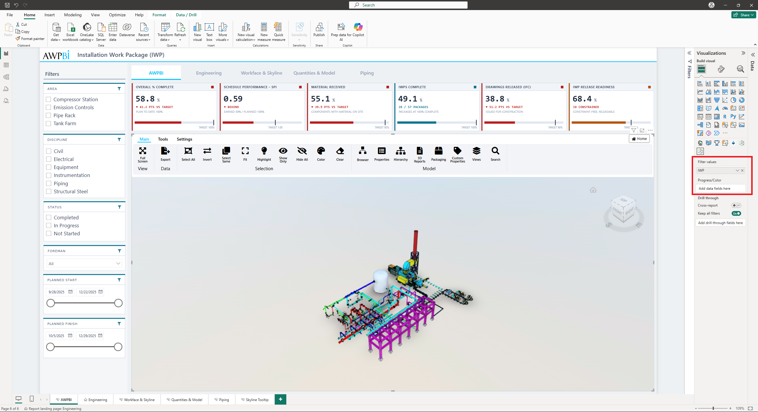 The data wells of the 3D for Power BI visual