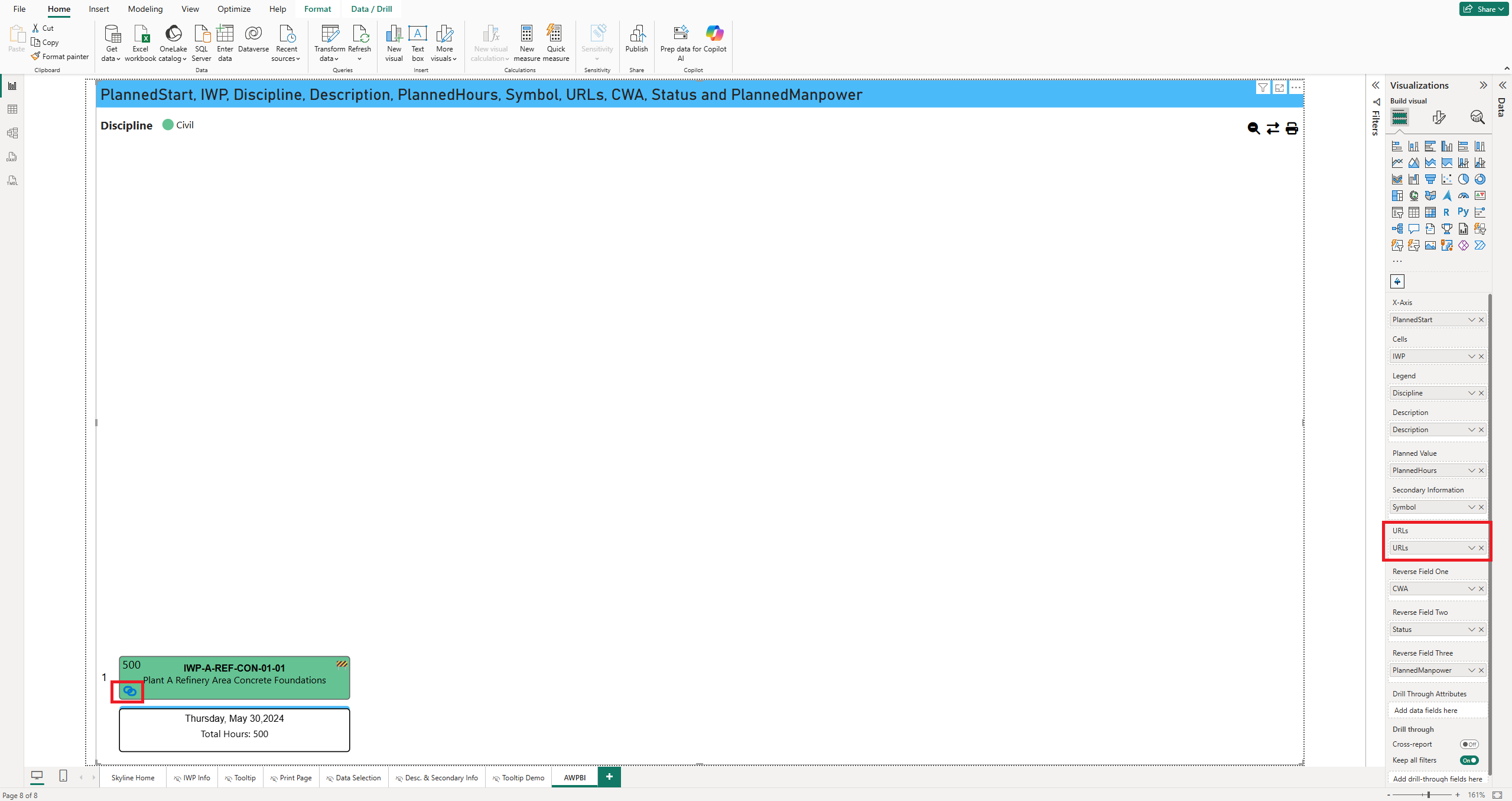 A link icon shown in a Skyline cell from the URLs data well