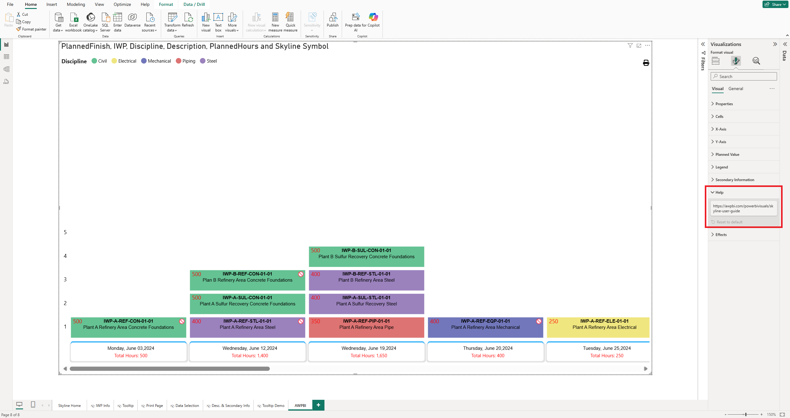 The Help formatting group for the Skyline visual