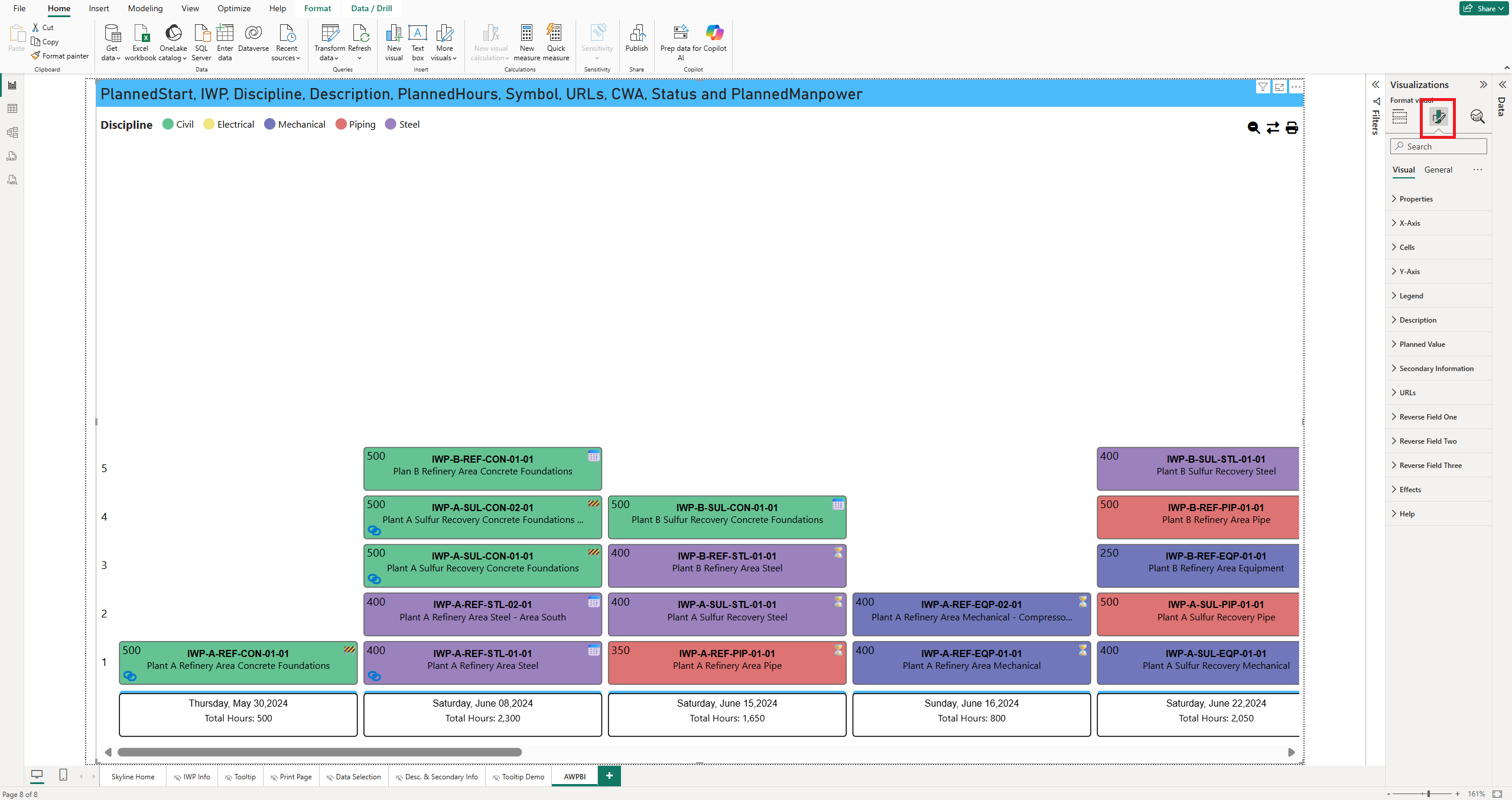 The Format visual panel for the Skyline visual