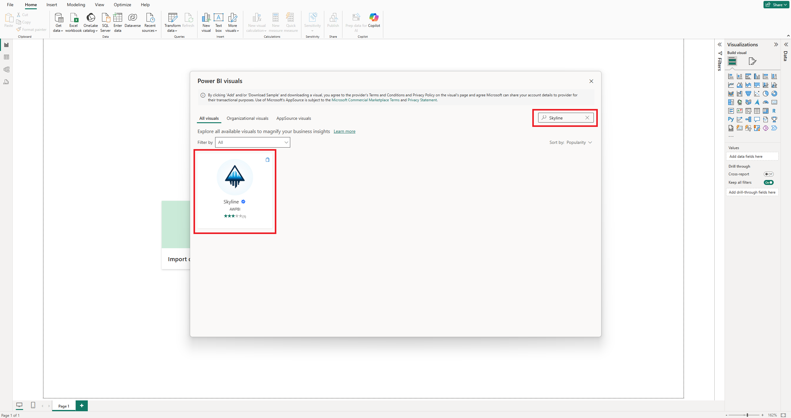 Searching for Skyline in the Power BI visual marketplace