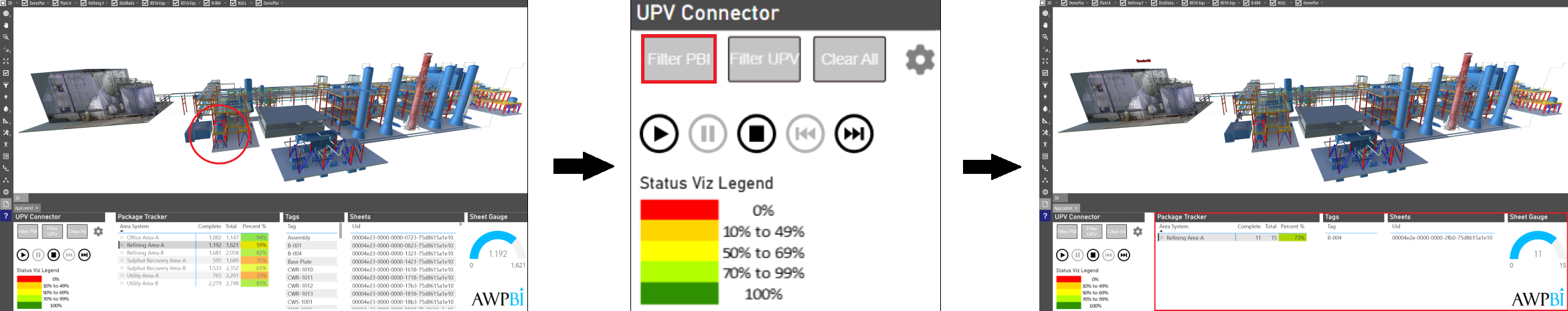 The Filter PBI button filtering the report from a 3D selection