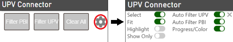 The settings gearwheel on the UPV Connector visual