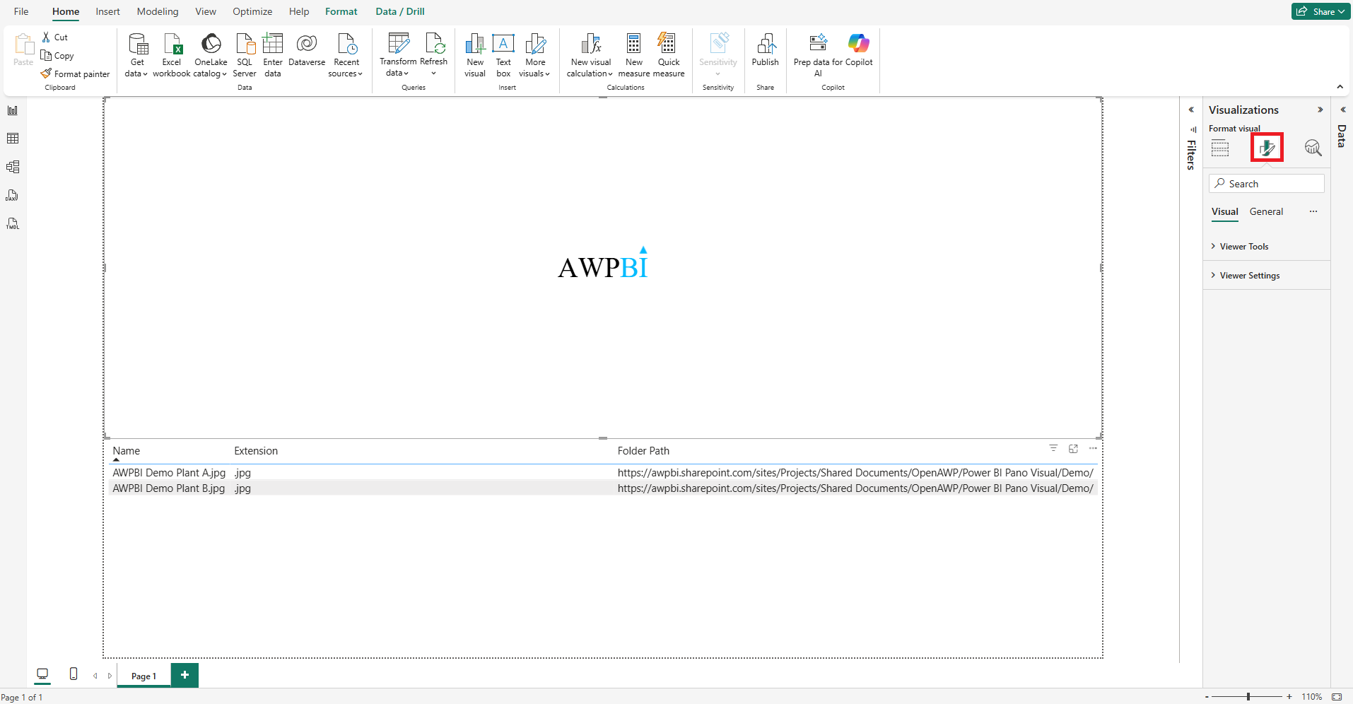 The Format visual tab in the Power BI Visualizations pane