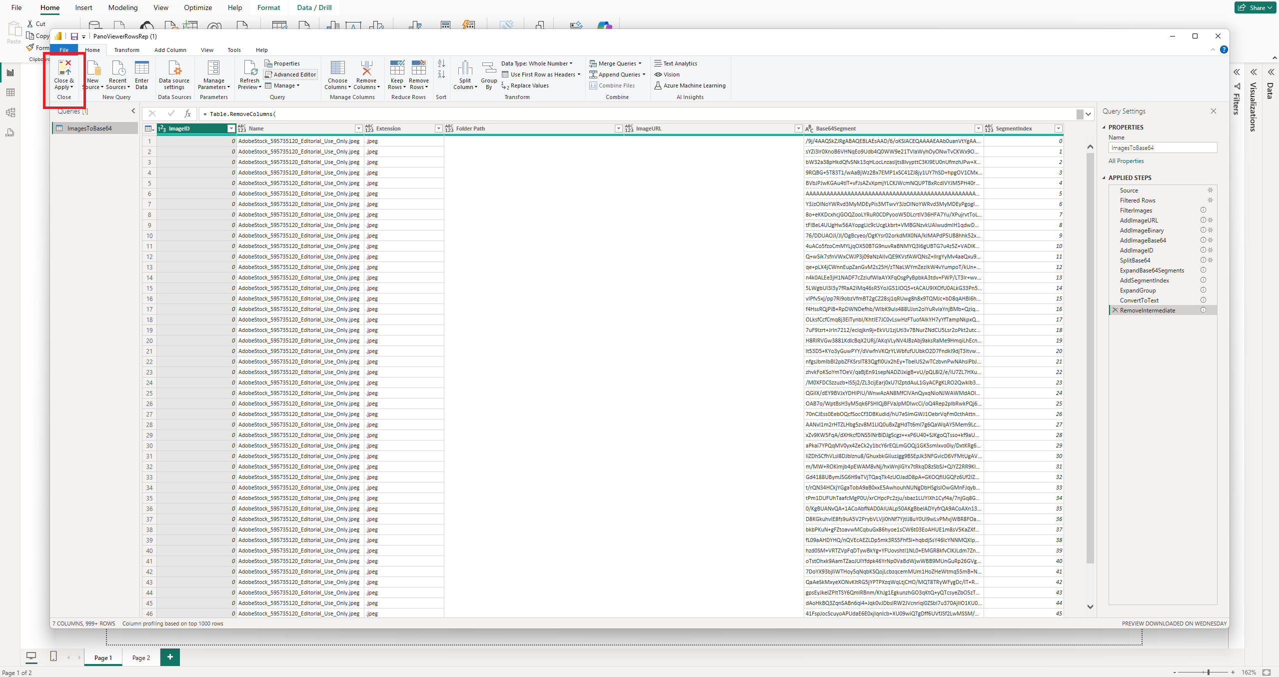 The Close and Apply button in the Power Query Editor