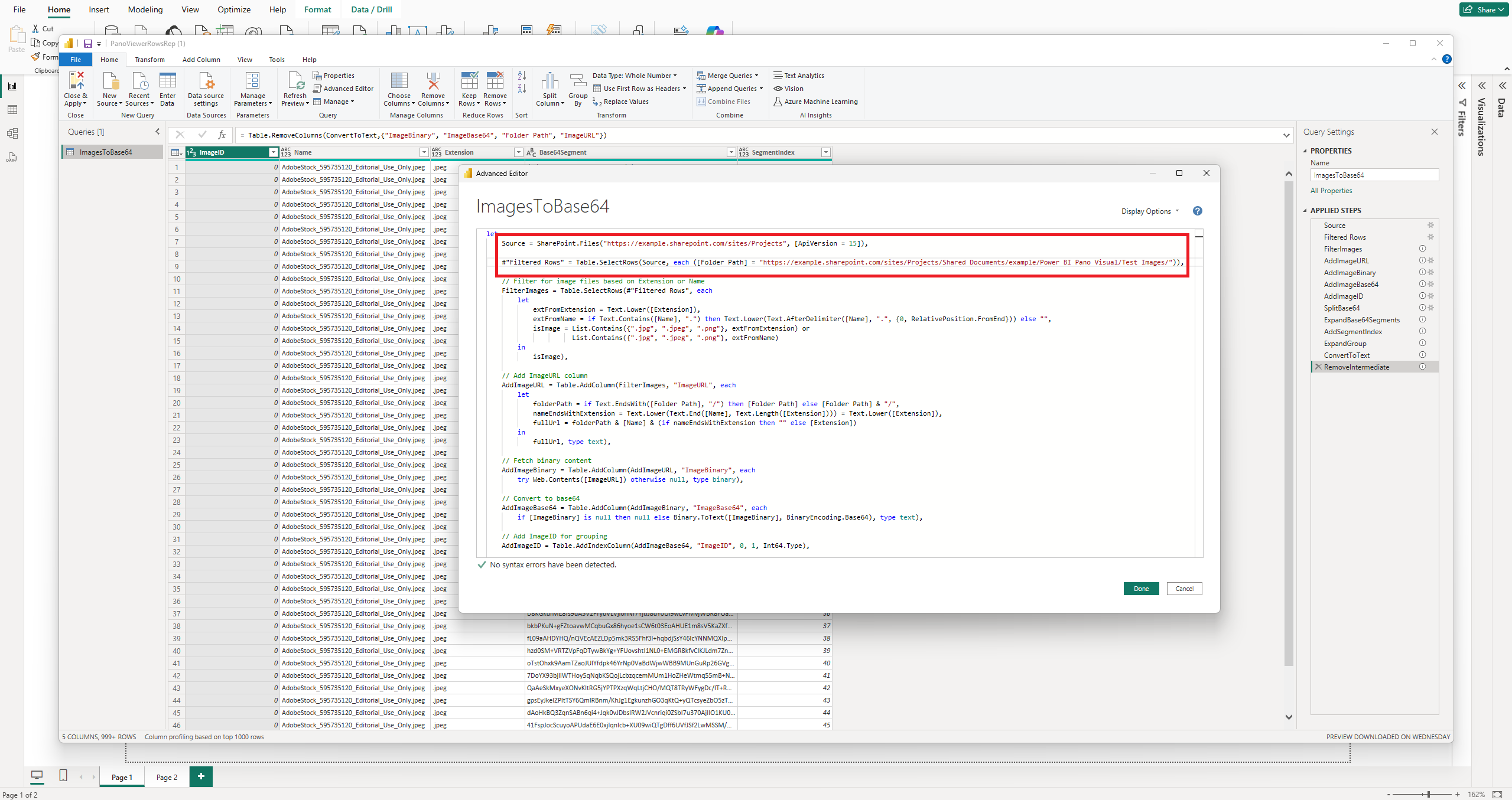 The two path variables highlighted in the Advanced Editor